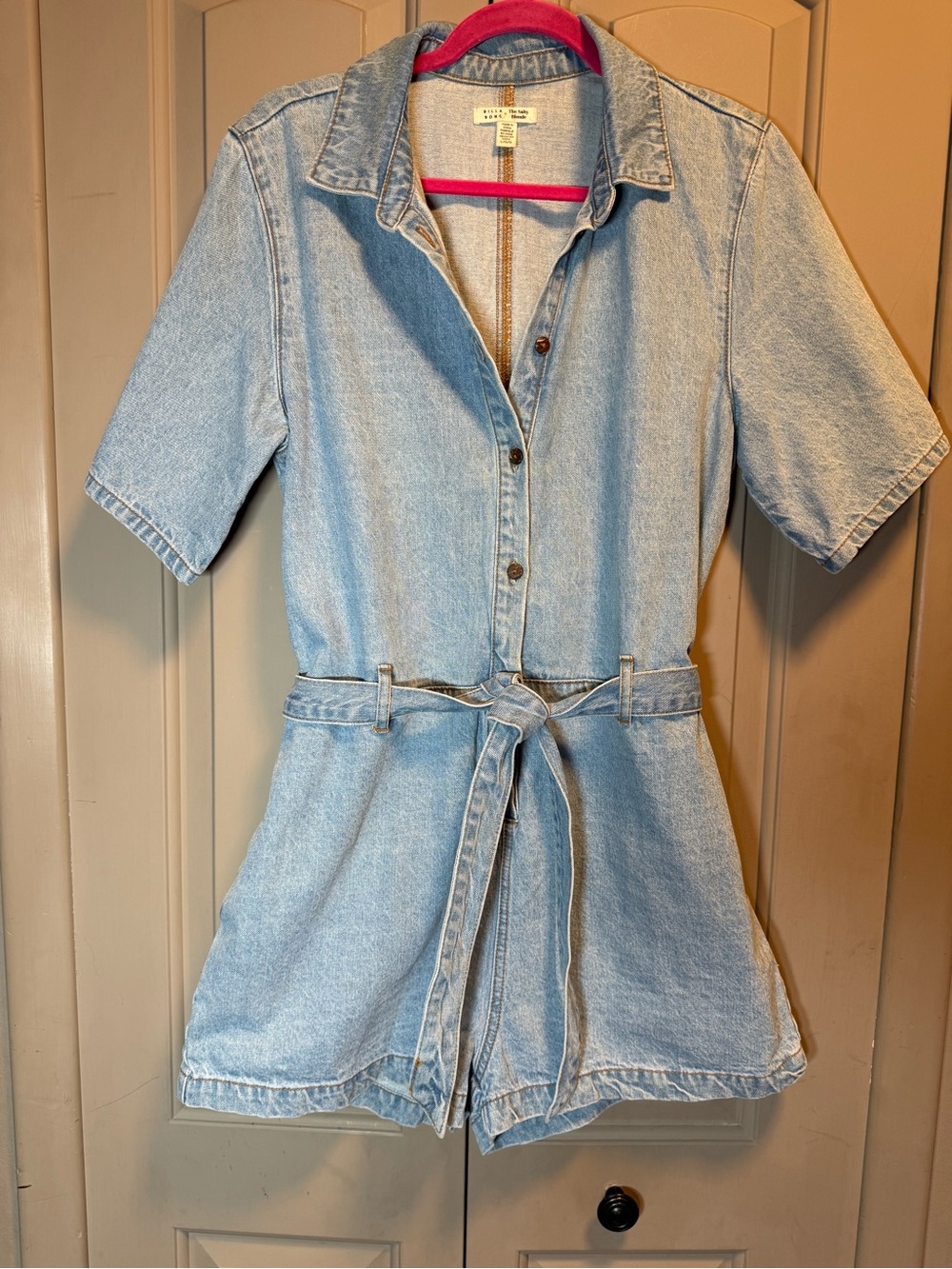 Billabong Light Blue Denim Romper with Tie Waist